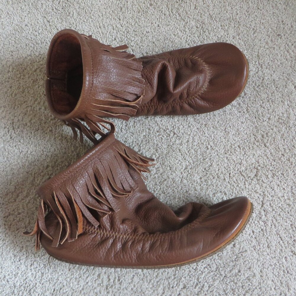 Footskins Womens Teepee Boots Size 7 Brown Rubber Soles - Deertan MADE IN USA